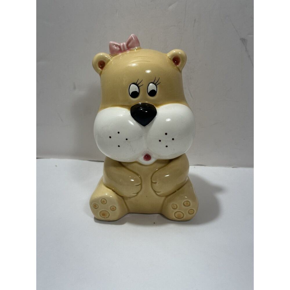 Lefton Teddy Yellow Bear Chubby Cheeks Coin Bank Vintage 1970’s 80’s 7” 00423